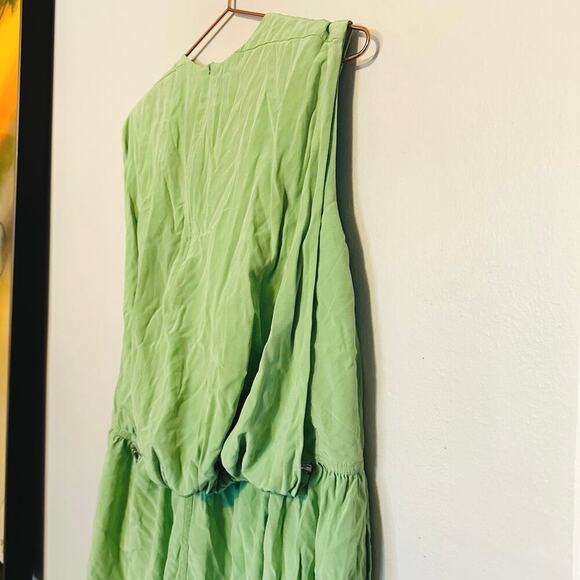 TIBI Eco Cape Green Silk Sleeveless Crew Neckline Zippers Shift Dress Size 6 - Picture 10 of 16